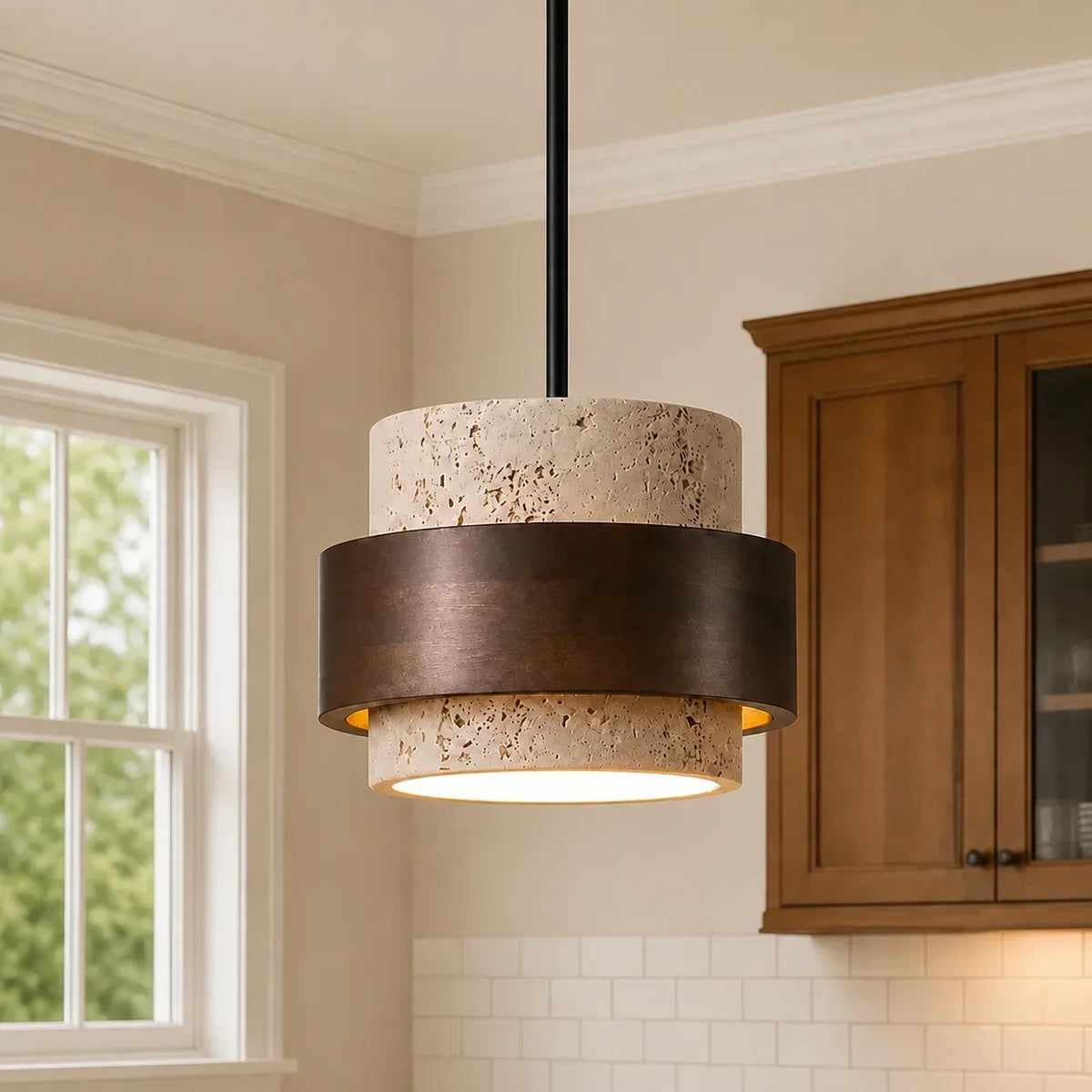 Aksel Vintage Cylindrical Travertine Stone Pendant Light 8