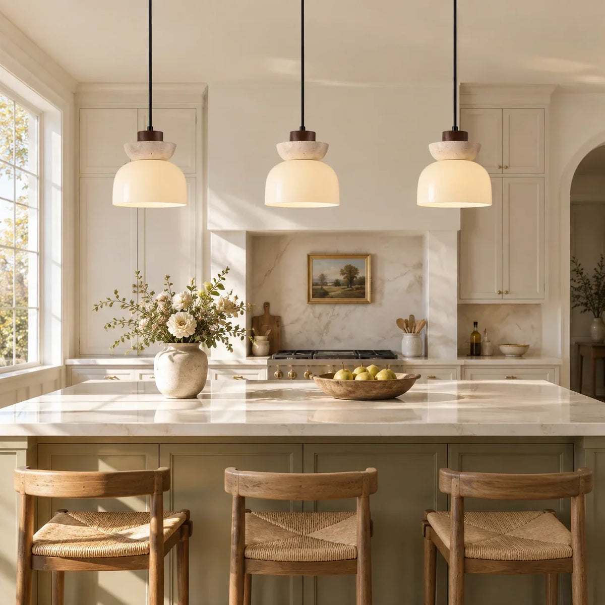 Angelia Wabi-Sabi Travertine Frosted Glass Pendant Light 2