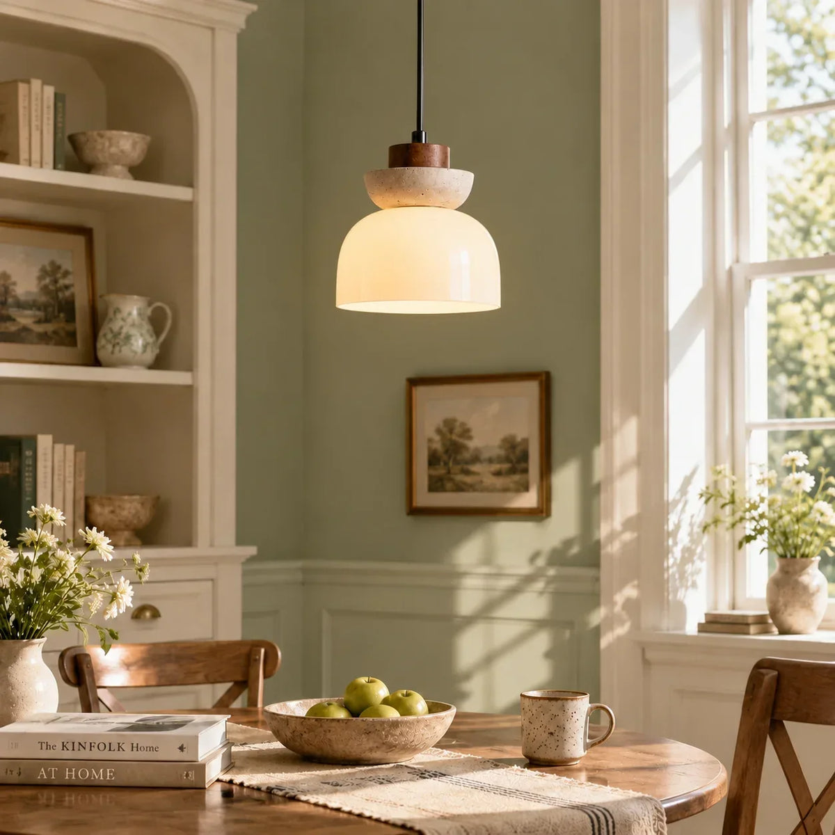 Angelia Wabi-Sabi Travertine Frosted Glass Pendant Light 7