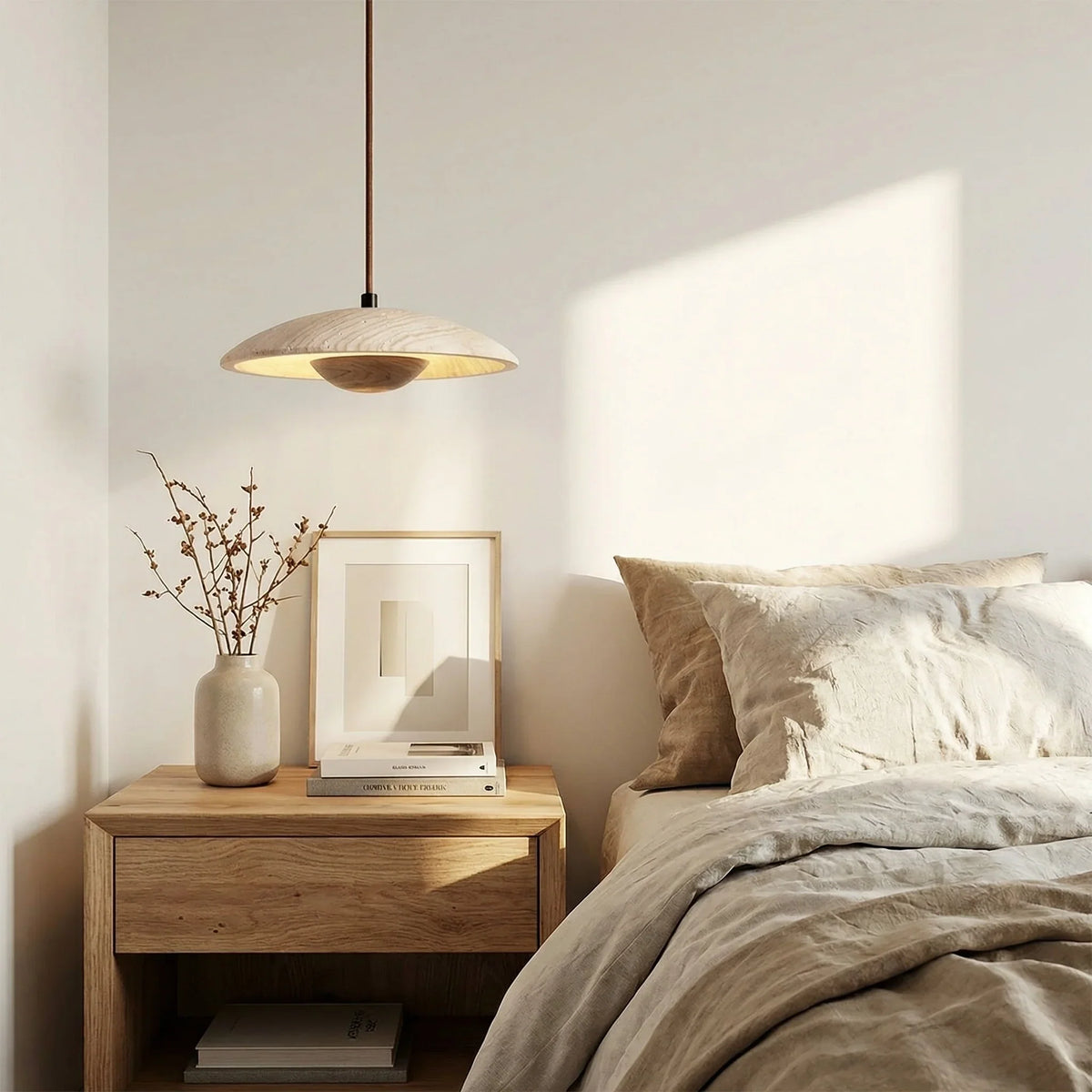 Avenor Modern Travertine Wood Disc Pendant Light 3