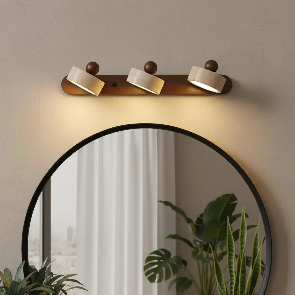 Dēmētēr Contemporary Natural LED Travertine Wood Wall Sconce 1