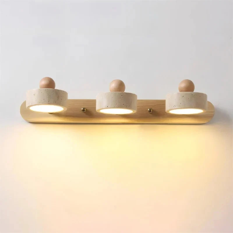 Dēmētēr Contemporary Natural LED Travertine Wood Wall Sconce 10