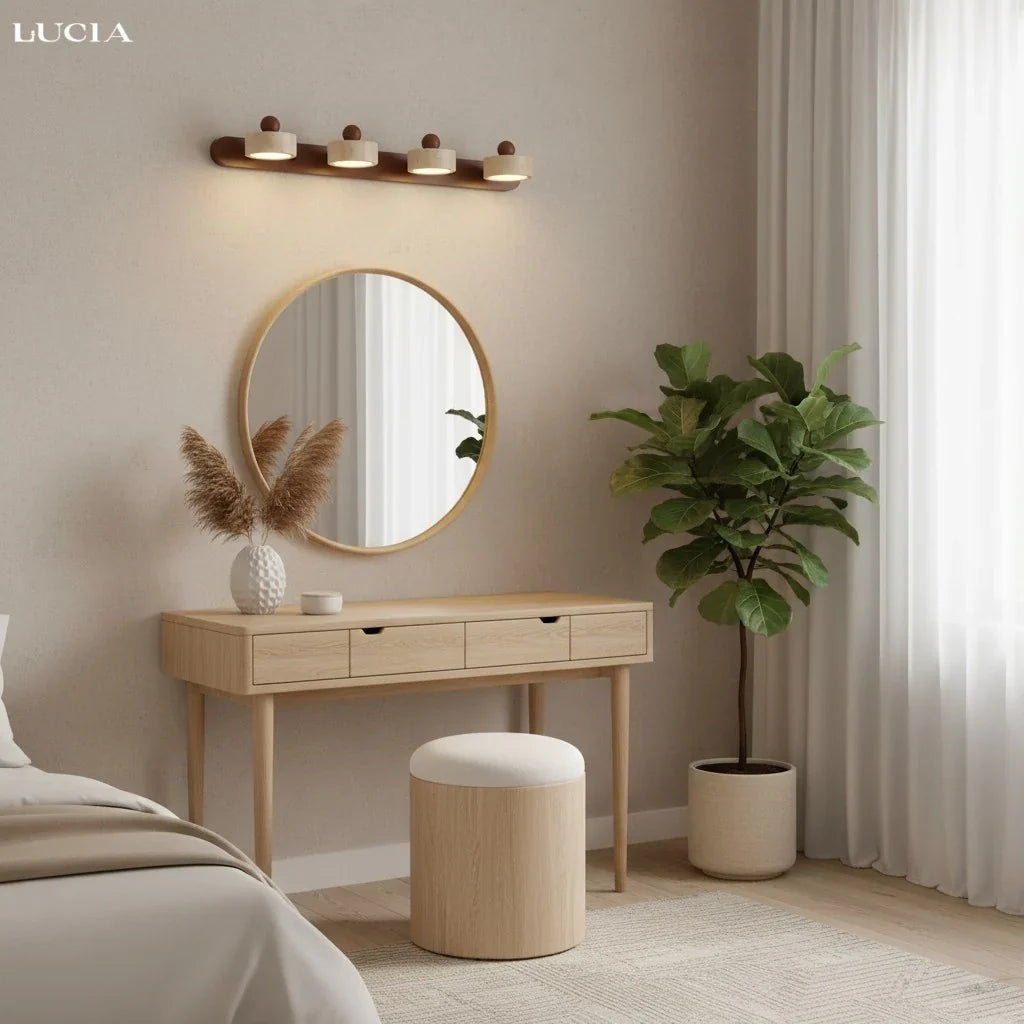 Dēmētēr Contemporary Natural LED Travertine Wood Wall Sconce 6