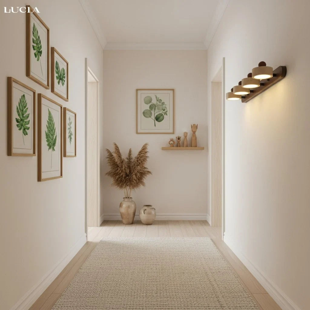 Dēmētēr Contemporary Natural LED Travertine Wood Wall Sconce 8