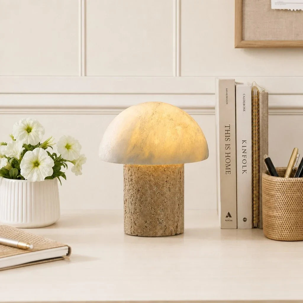 Glynnis Wabi-Sabi Travertine Mushroom Table Light 1