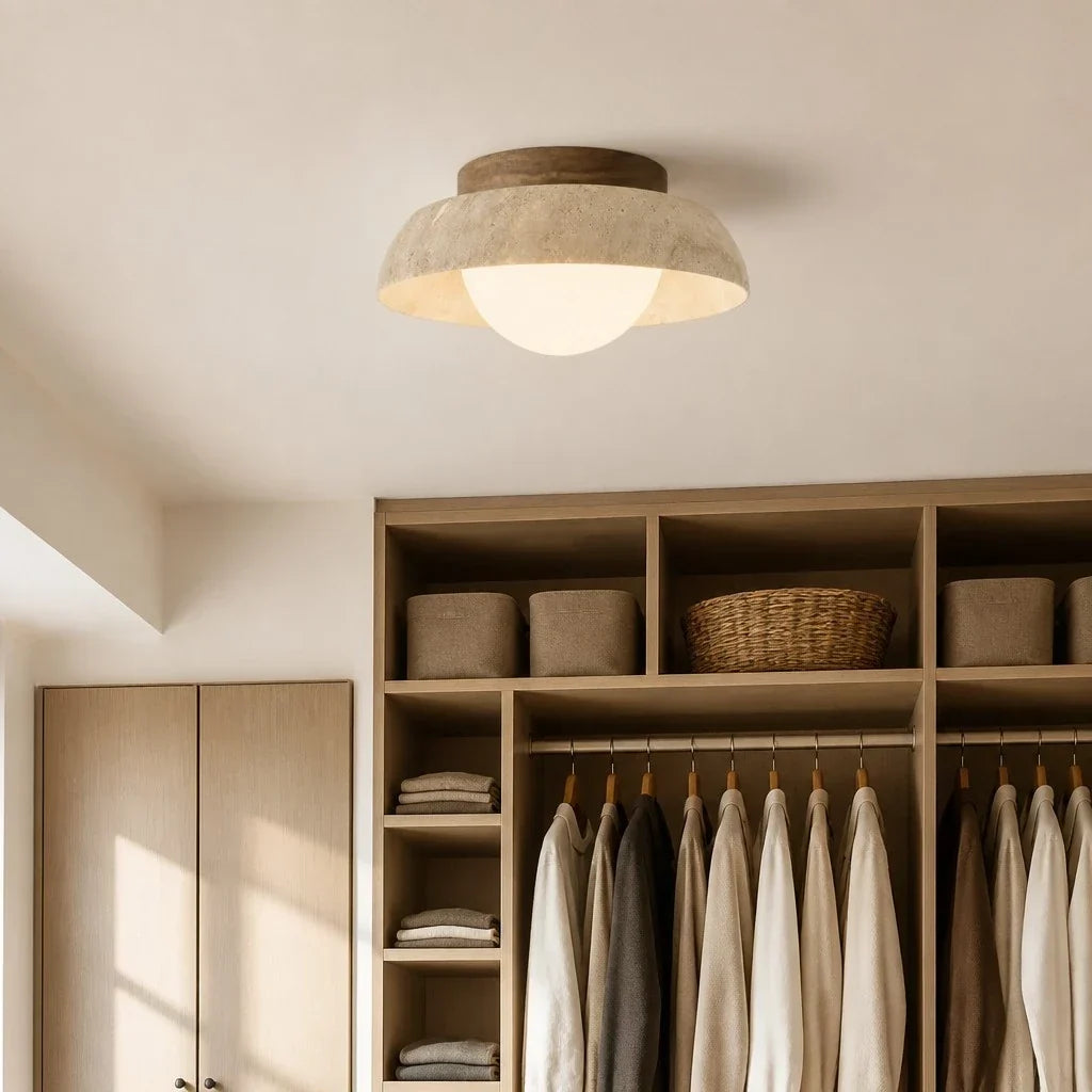 Rhysyn Wabi-Sabi Travertine Bowl LED Ceiling Light 2