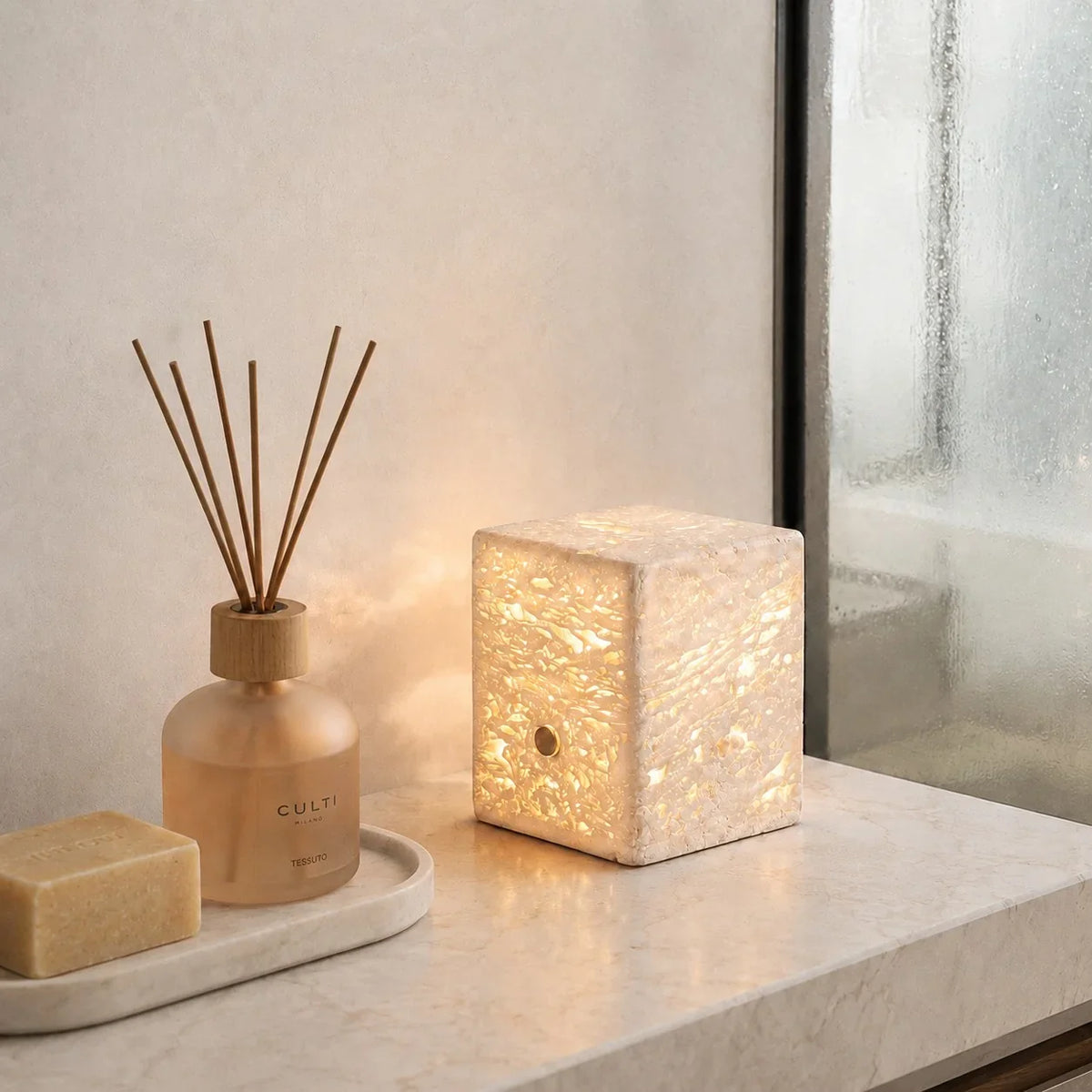 Wrenn Wabi Sabi Travertine House Shaped Table Lamp 3