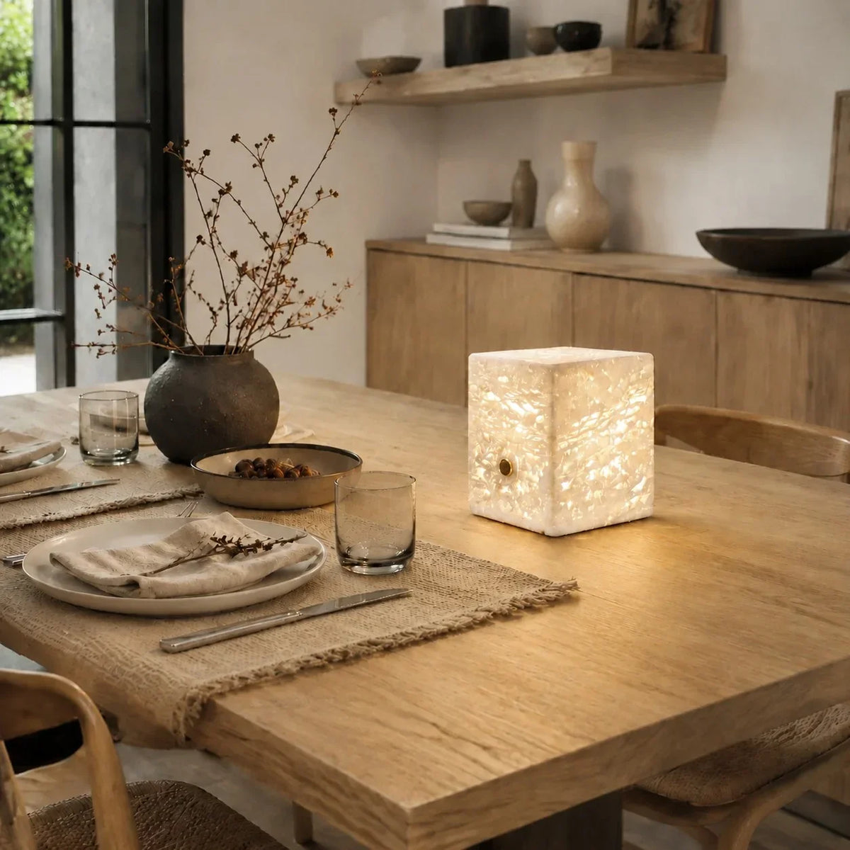 Wrenn Wabi Sabi Travertine House Shaped Table Lamp 8